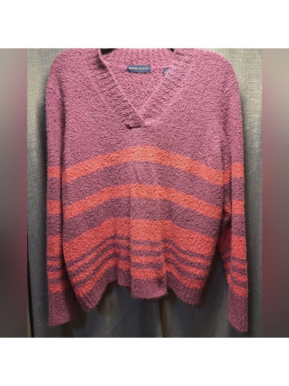 Karen Scott Purple Pink Stripe Sweater XL